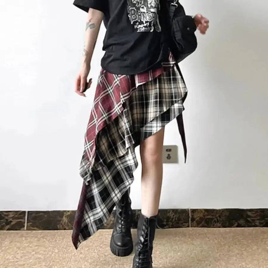 Asymmetrical Plaid Skirt