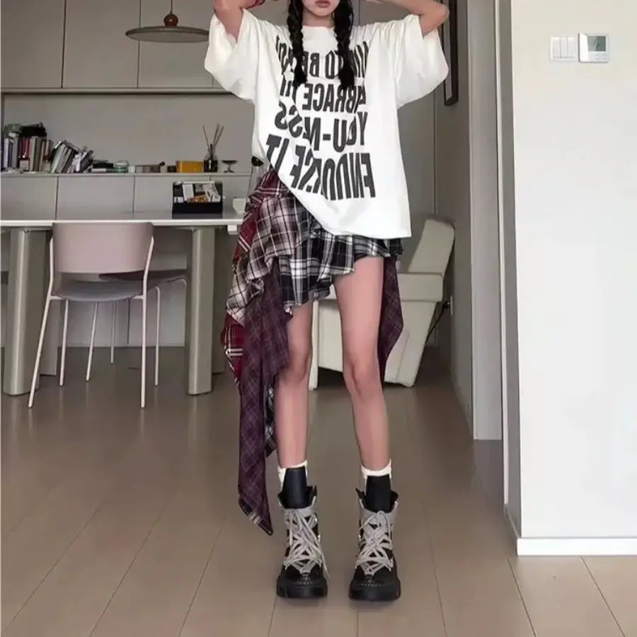 Asymmetrical Plaid Skirt