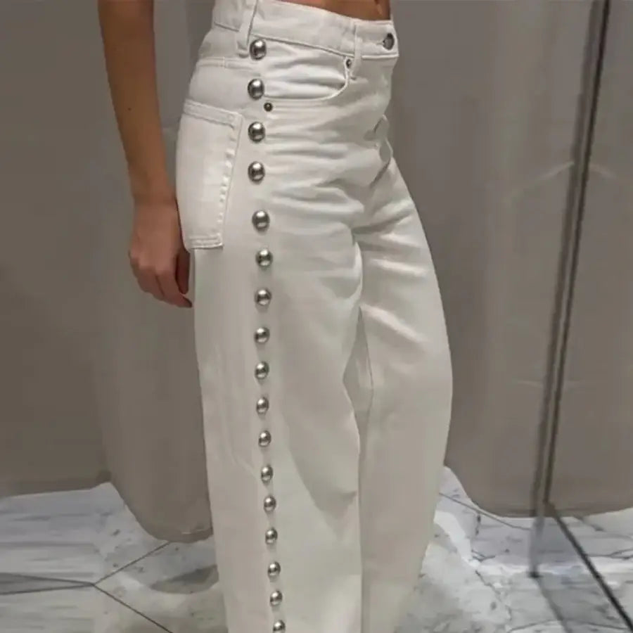 Beaded Jeans - White / XS