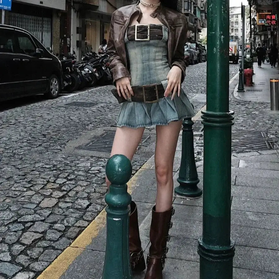 Belted Denim Dress