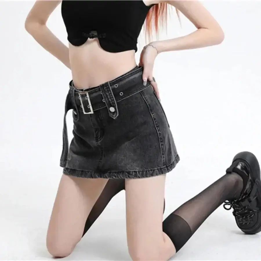 Belted Denim Skirt