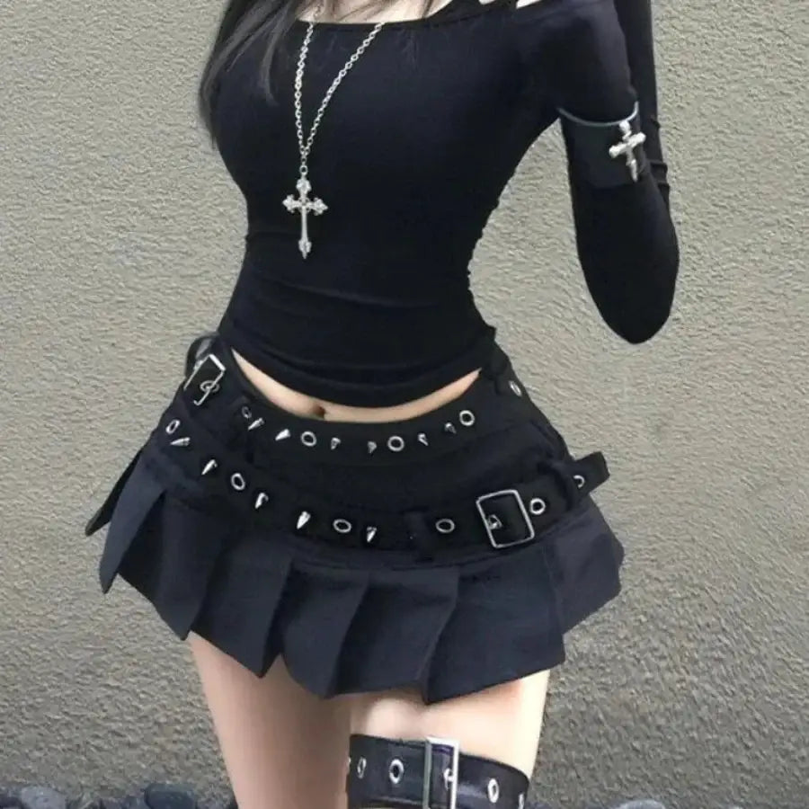 Belted Pleated Skirt