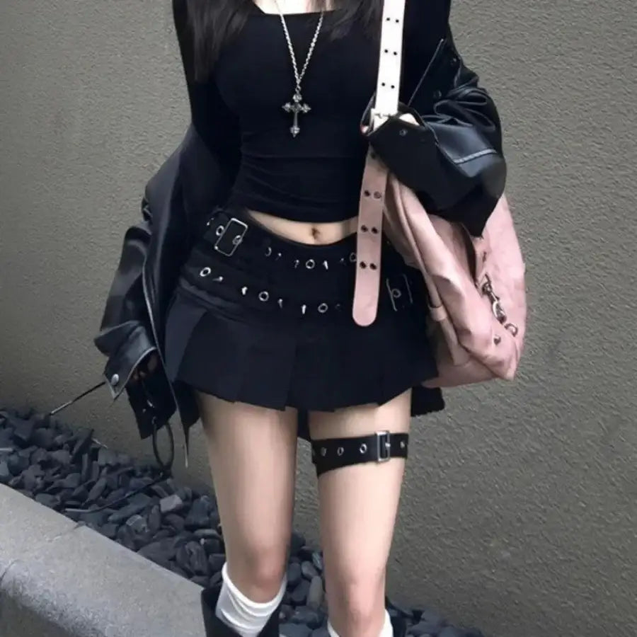 Belted Pleated Skirt