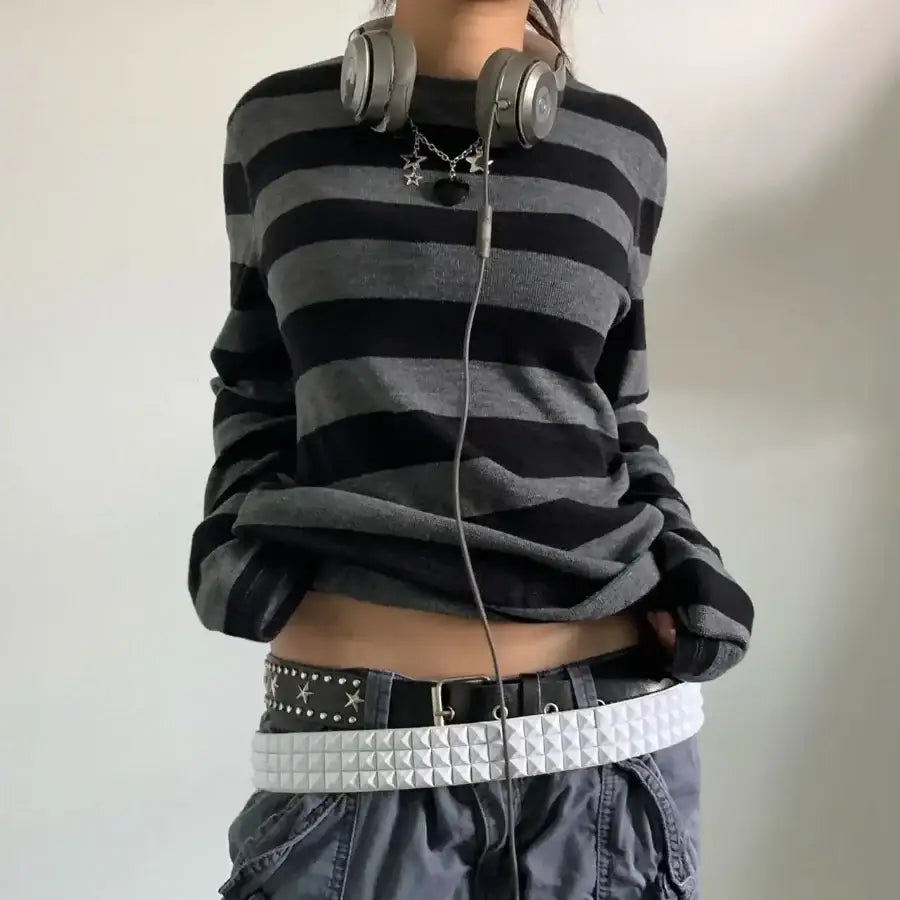 Black And Grey Striped Sweater