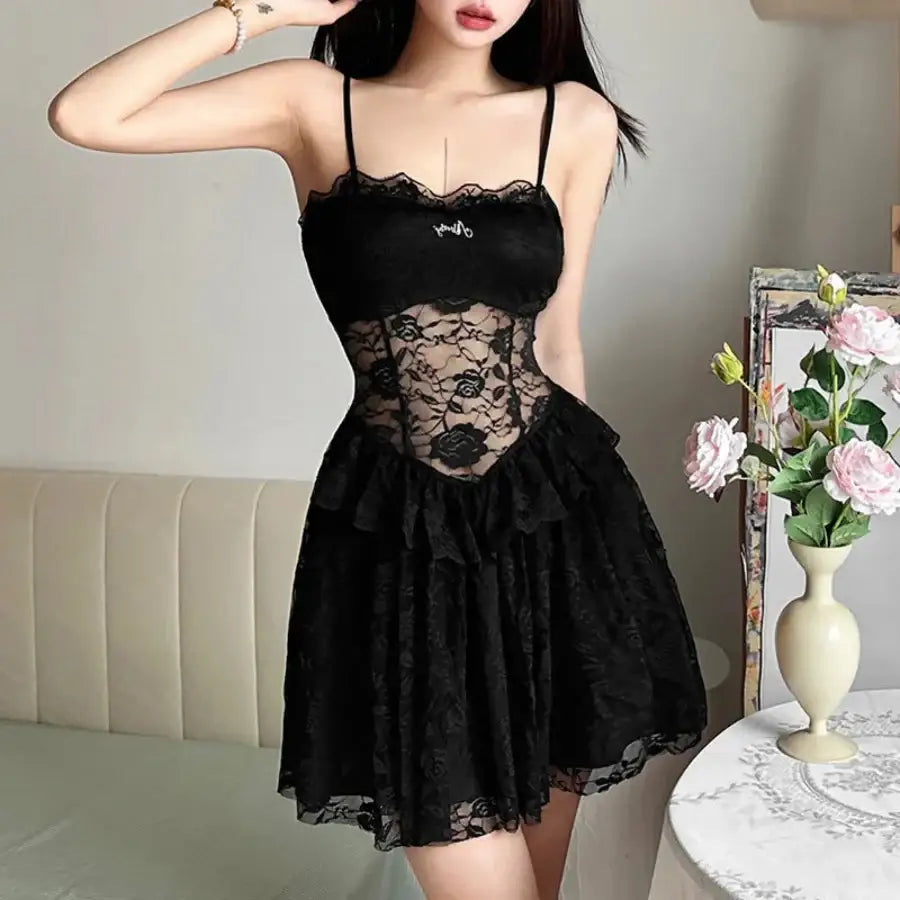 Black Lace Corset Dress - S