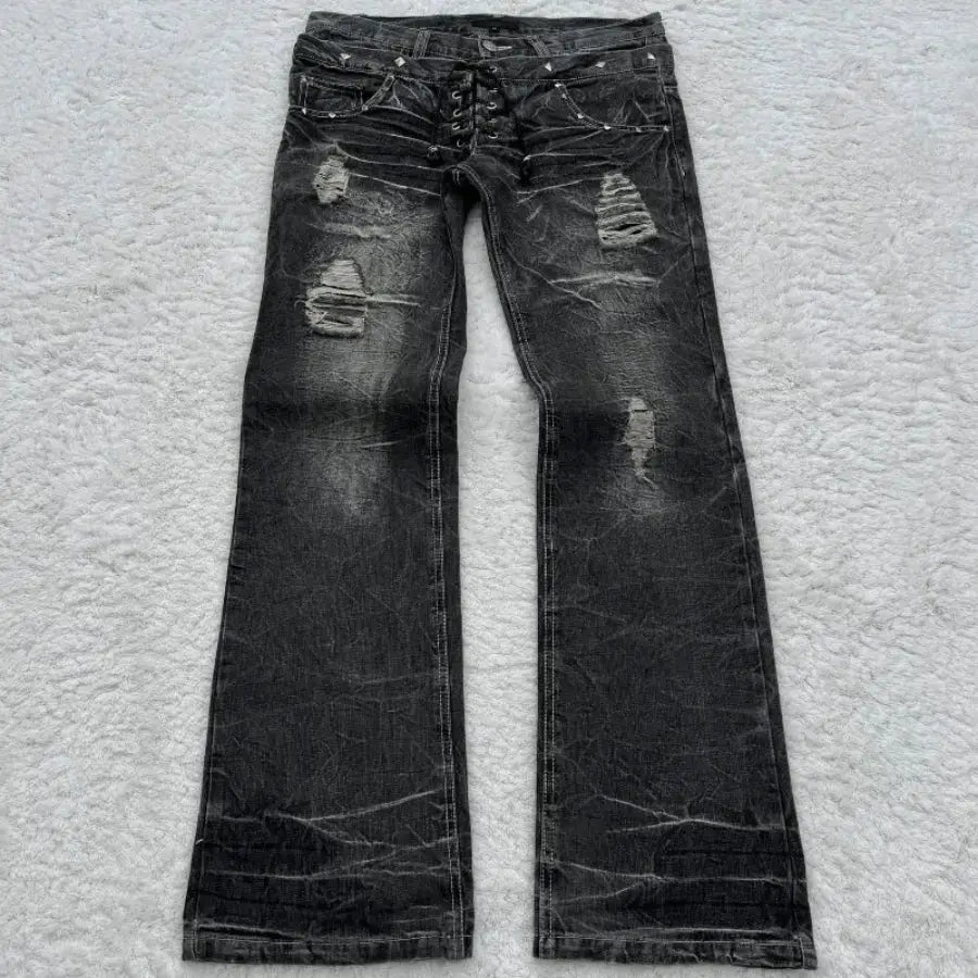 Black Ripped Flare Jeans - S