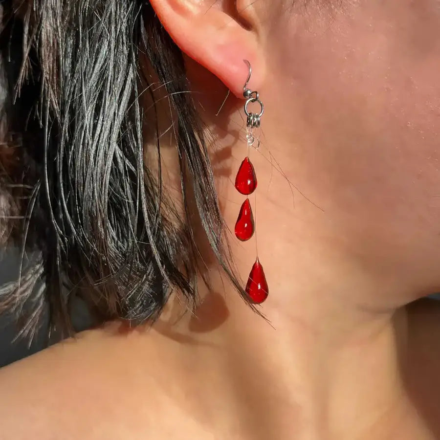 Blood Drop Earrings - Red
