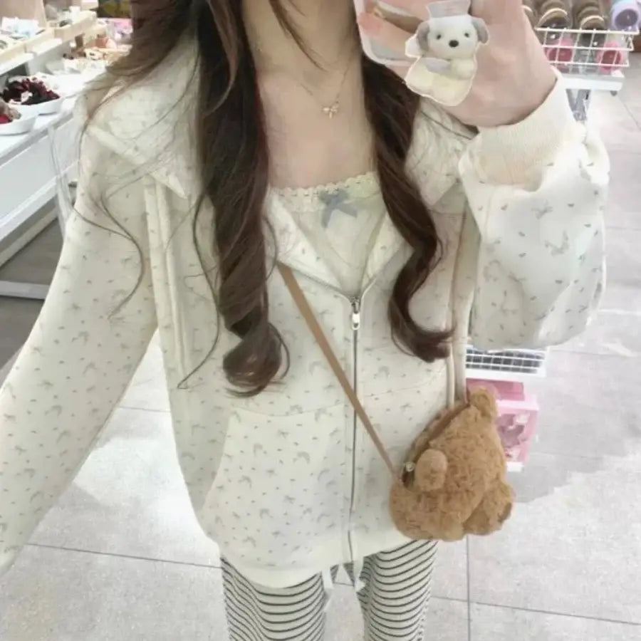 Bow And Flower Printed Hoodie