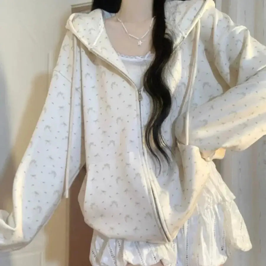 Bow And Flower Printed Hoodie