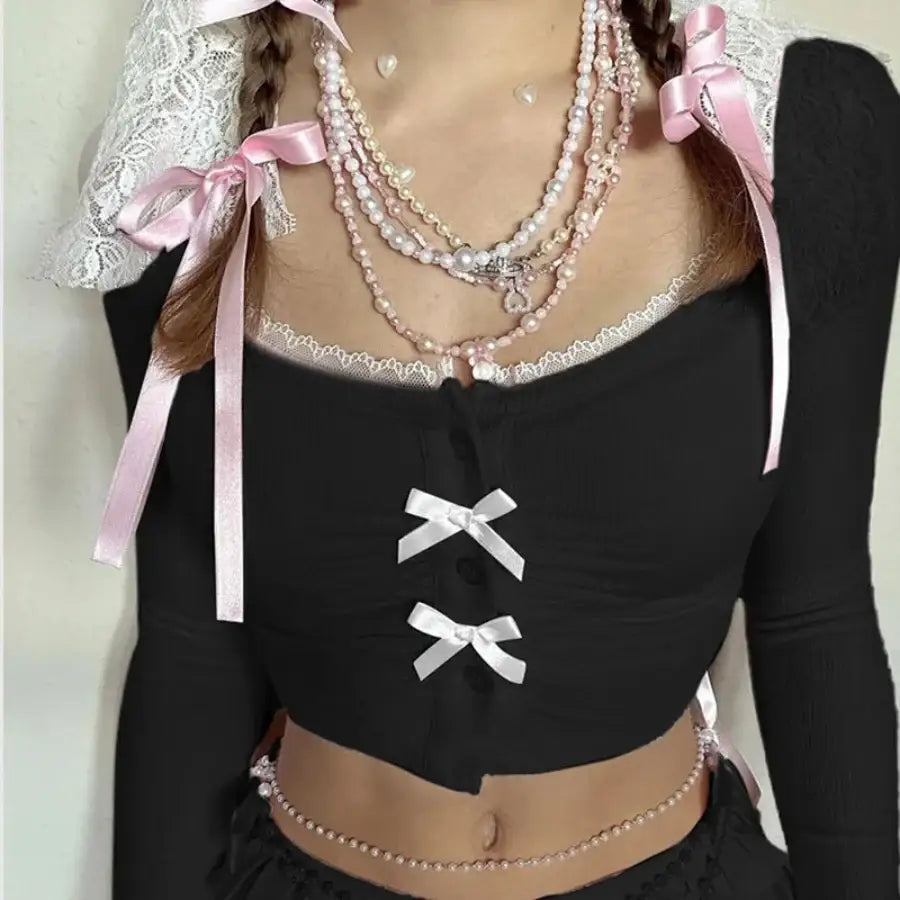 Bow Split Top - Black / S