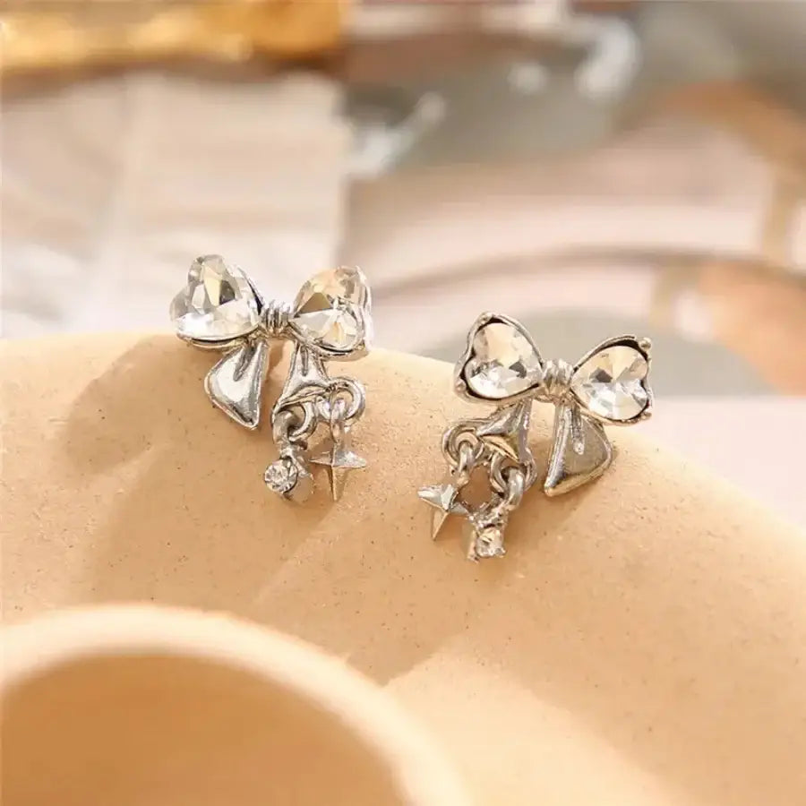 Bow Tie Earrings - Silver