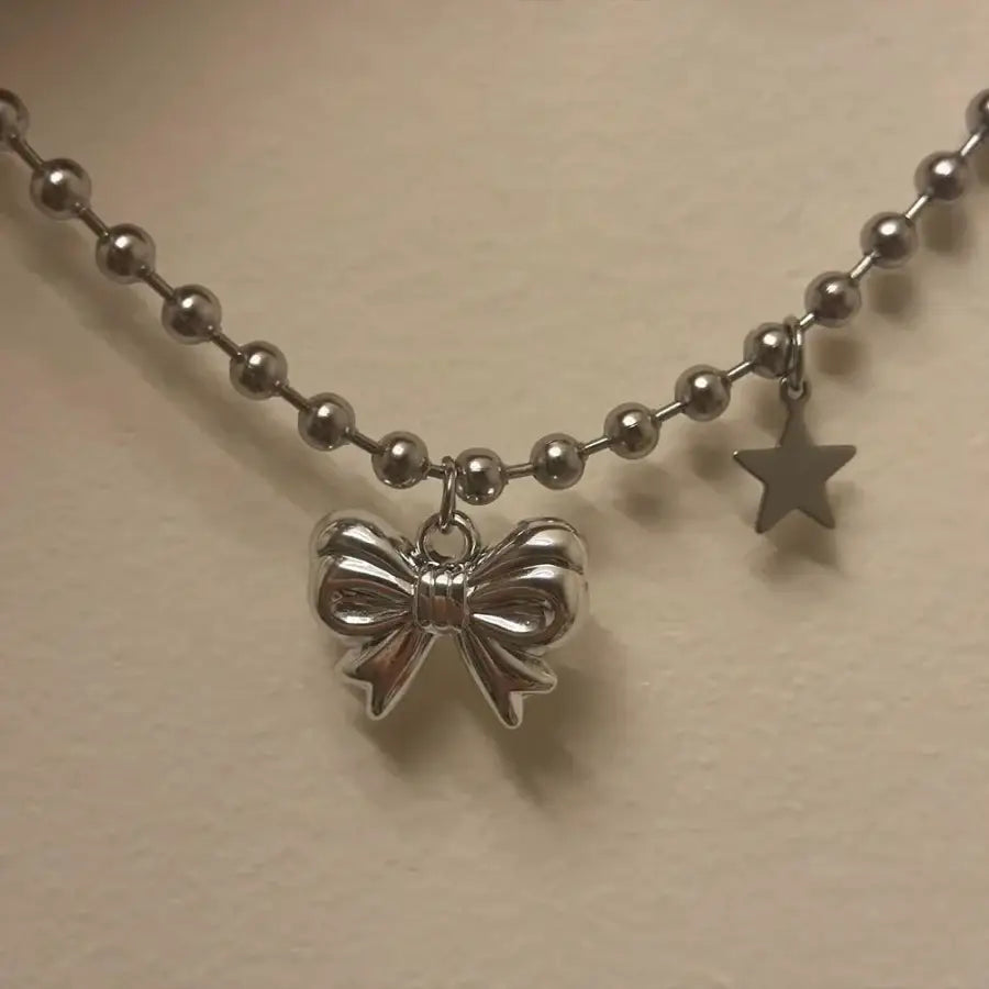 Bow Tie Necklace - Silver