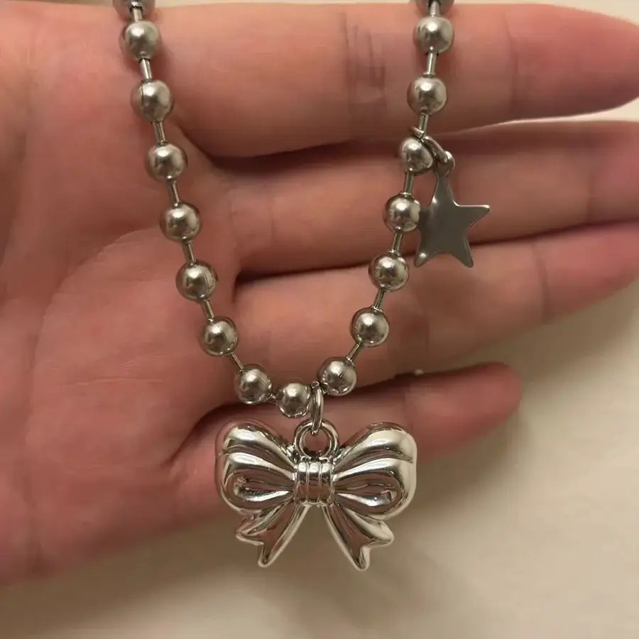 Bow Tie Necklace - Silver