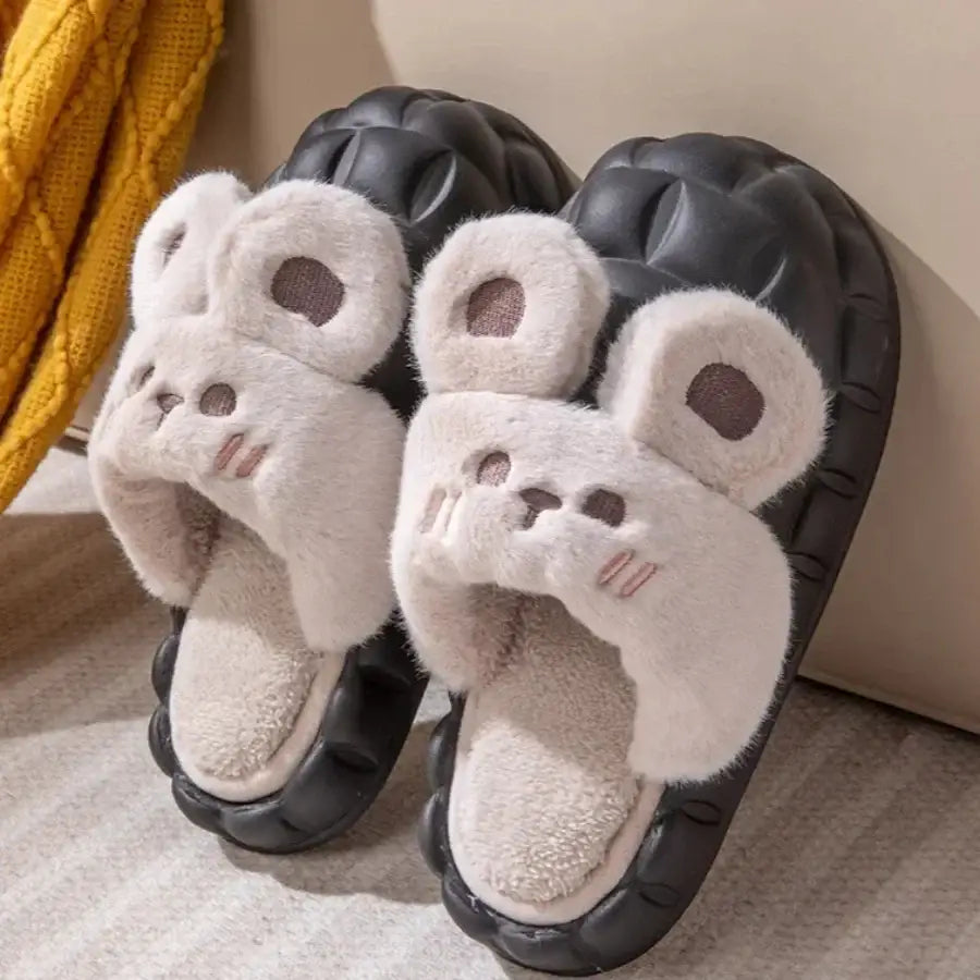Bunny Rabbit Slippers - Black / 3-4