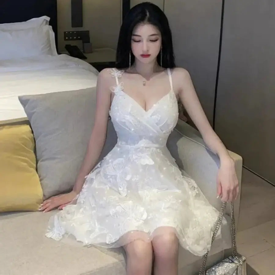 Butterfly Mesh Dress White / S