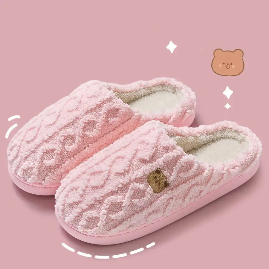 Cable Knit Slippers - Pink / 5