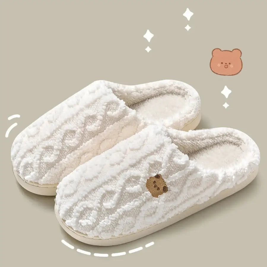Cable Knit Slippers - White / 5