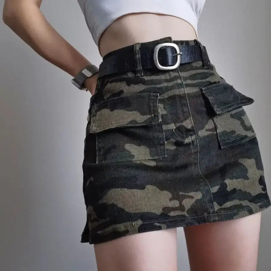Camo Denim Skirt