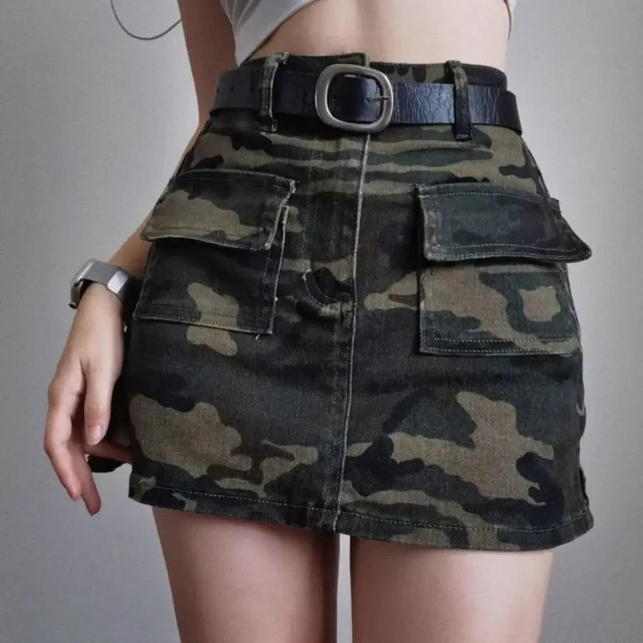 Camo Denim Skirt S