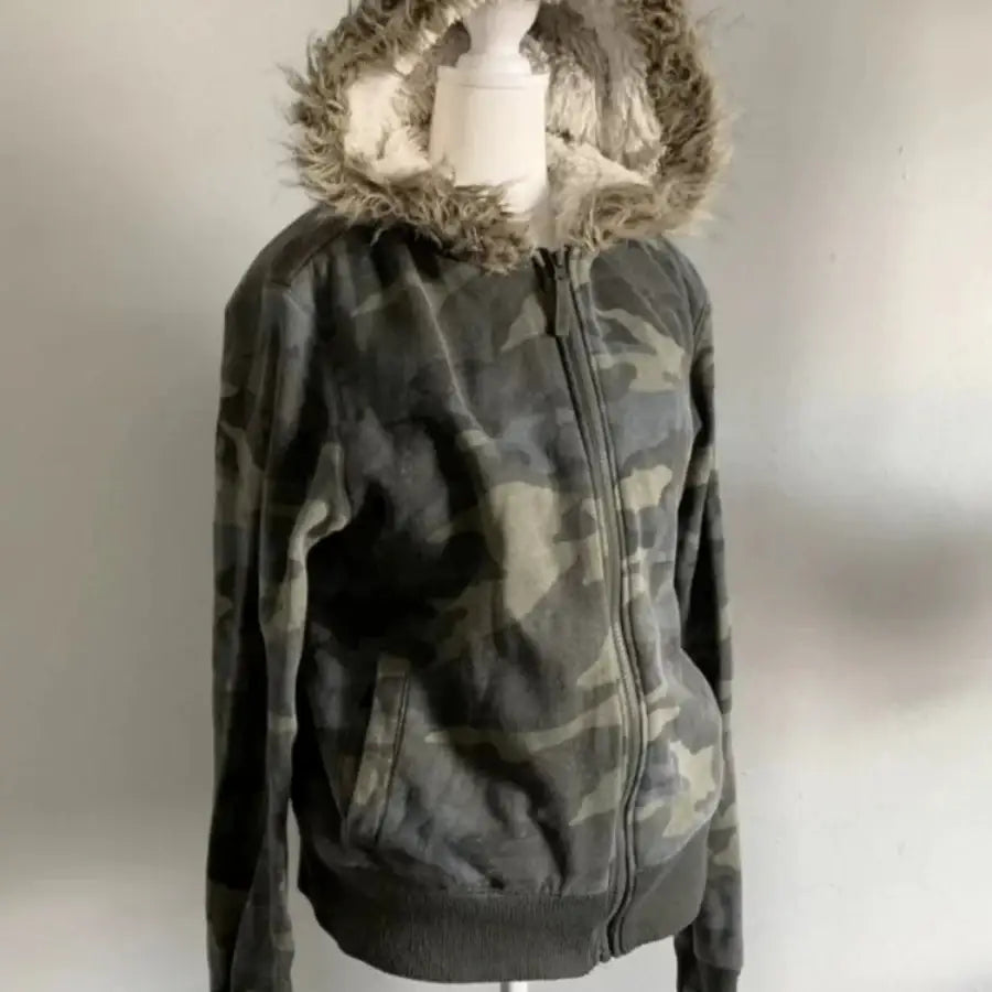Camo Fur Hoodie - S