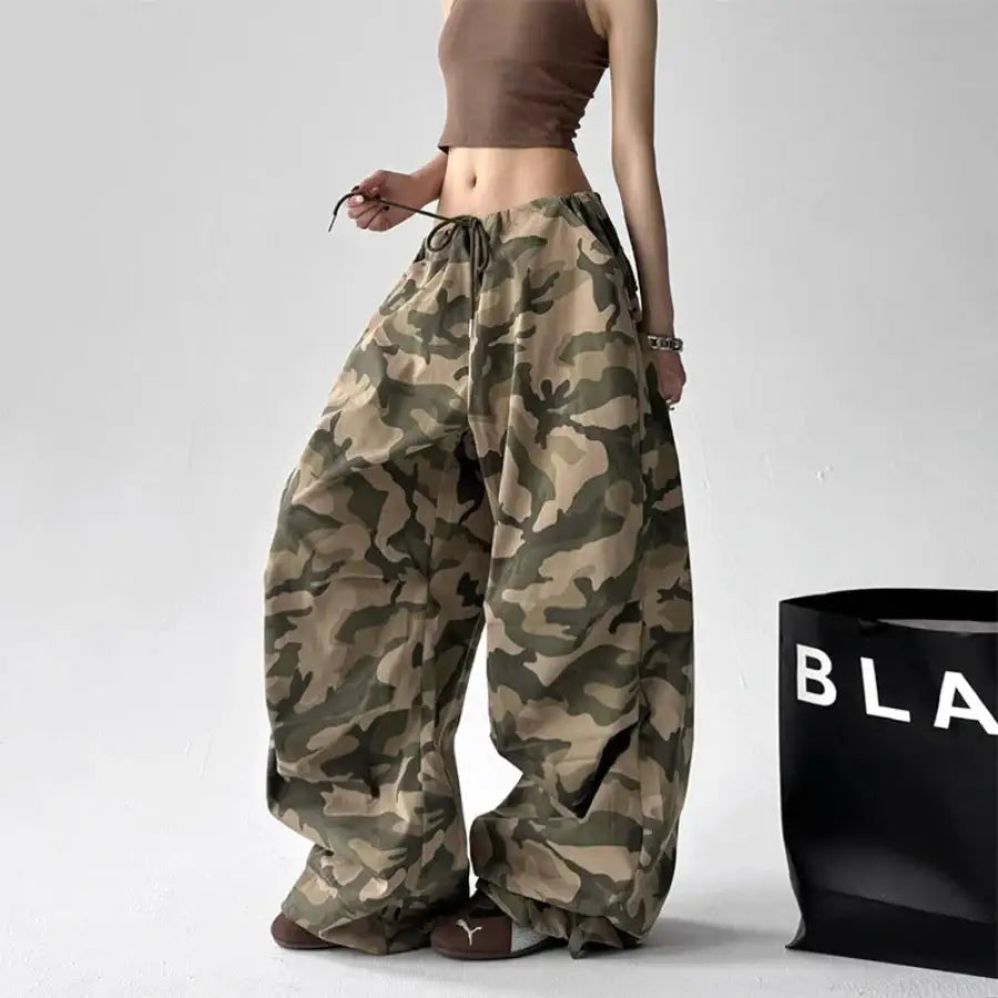 Camo Wide Leg Pants - Green / S