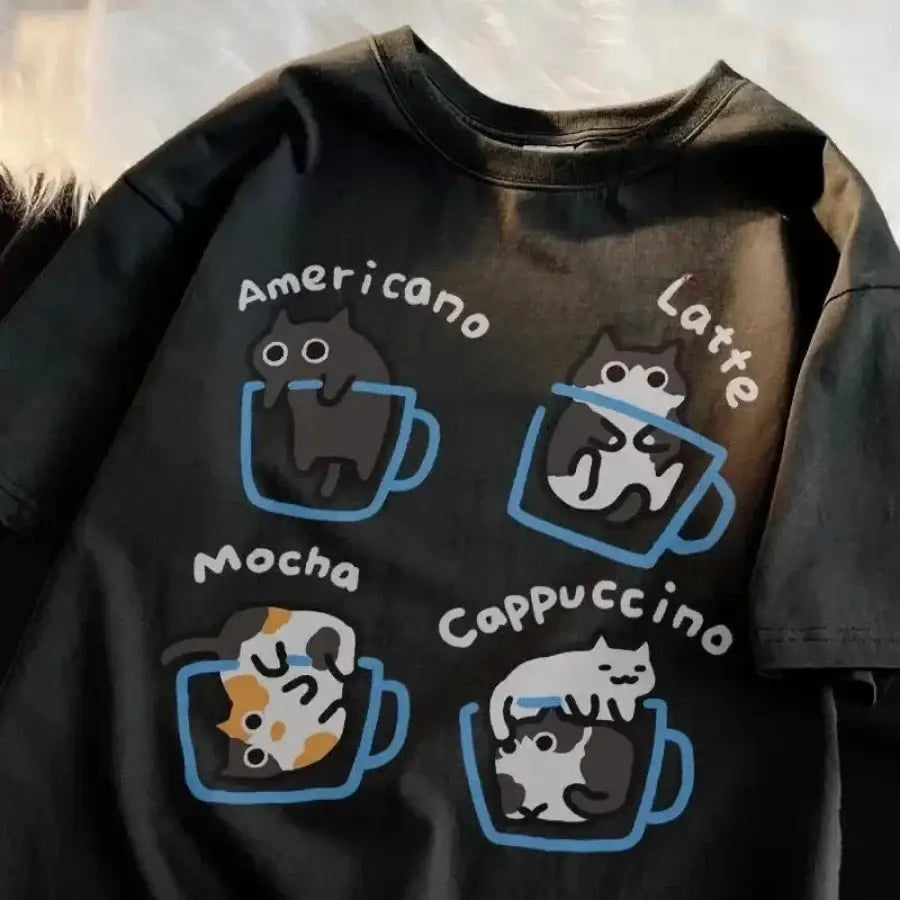Cat Coffee Shirt - Black / S