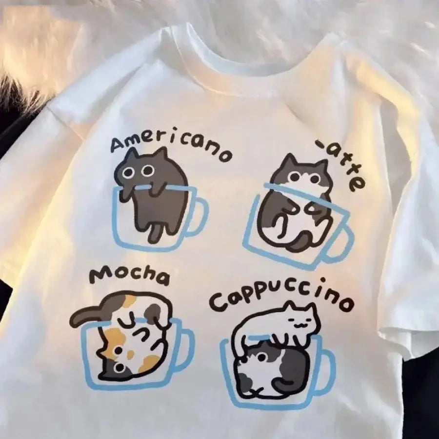 Cat Coffee Shirt - White / S