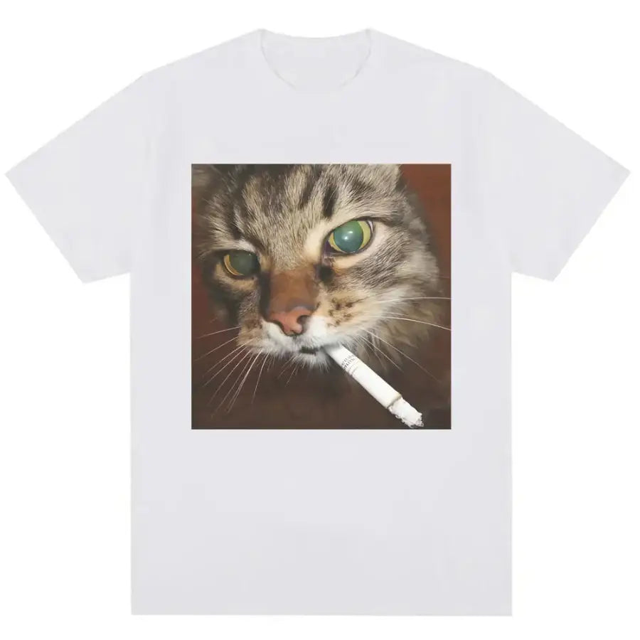 Cat Smoking Cigarette Shirt - White / S