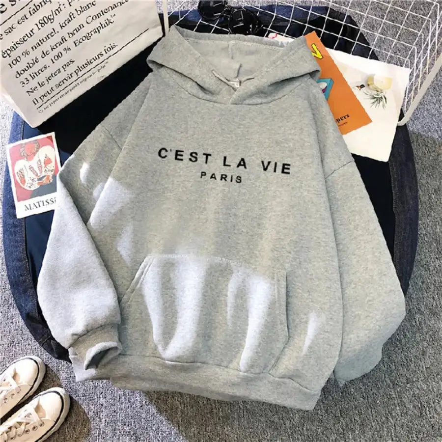 C’est La Vie Hoodie - Grey / S