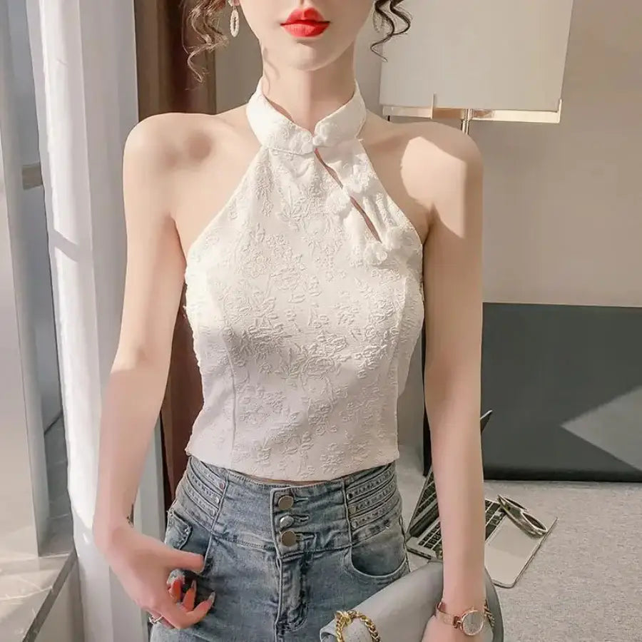Cheongsam Crop Top - White / M