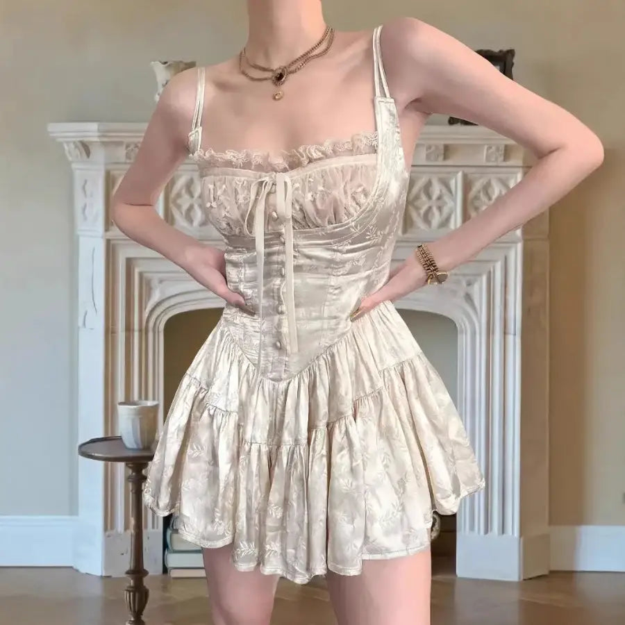 Coquette Satin Mini Dress - White / S