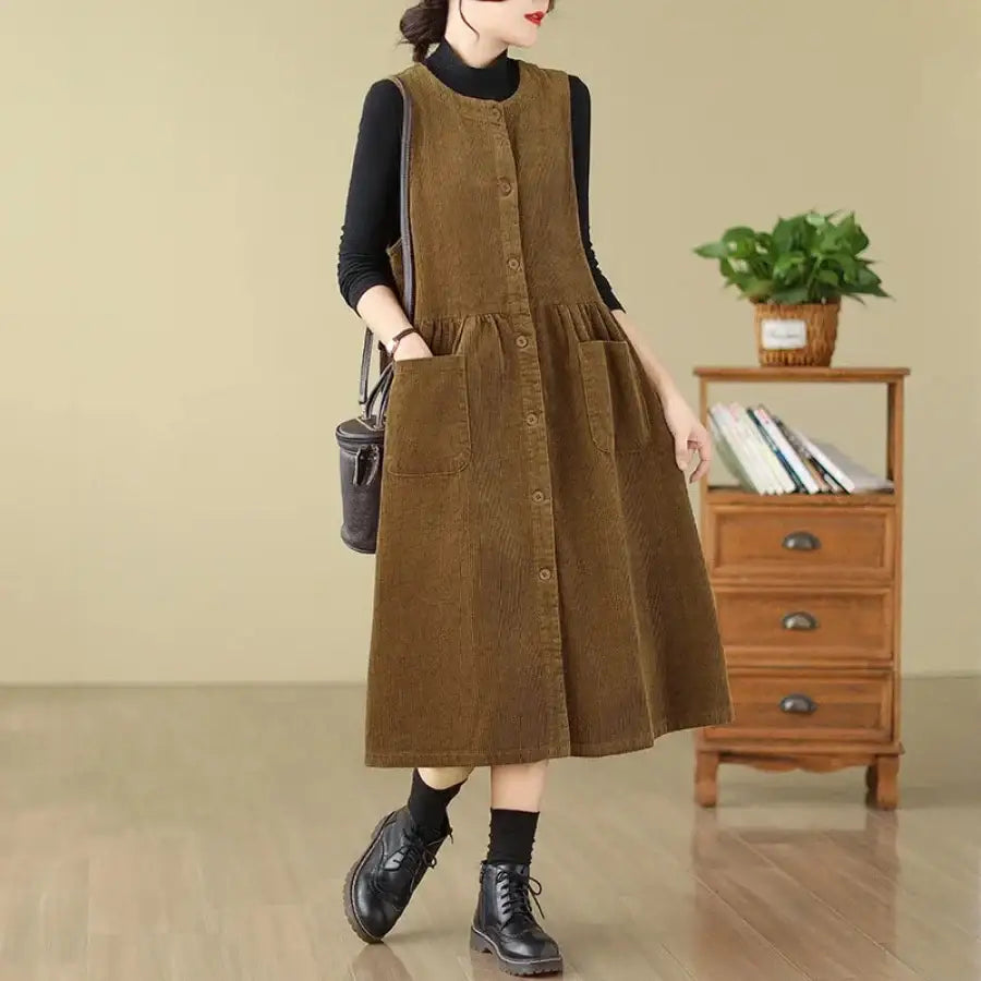 Corduroy Dress - Beige / M
