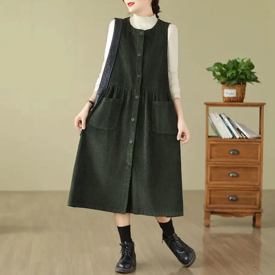 Corduroy Dress - Green / M