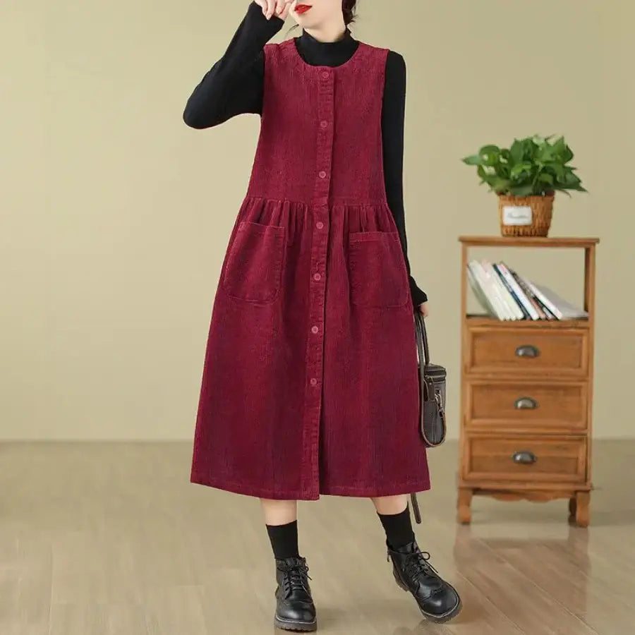 Corduroy Dress - Red / M
