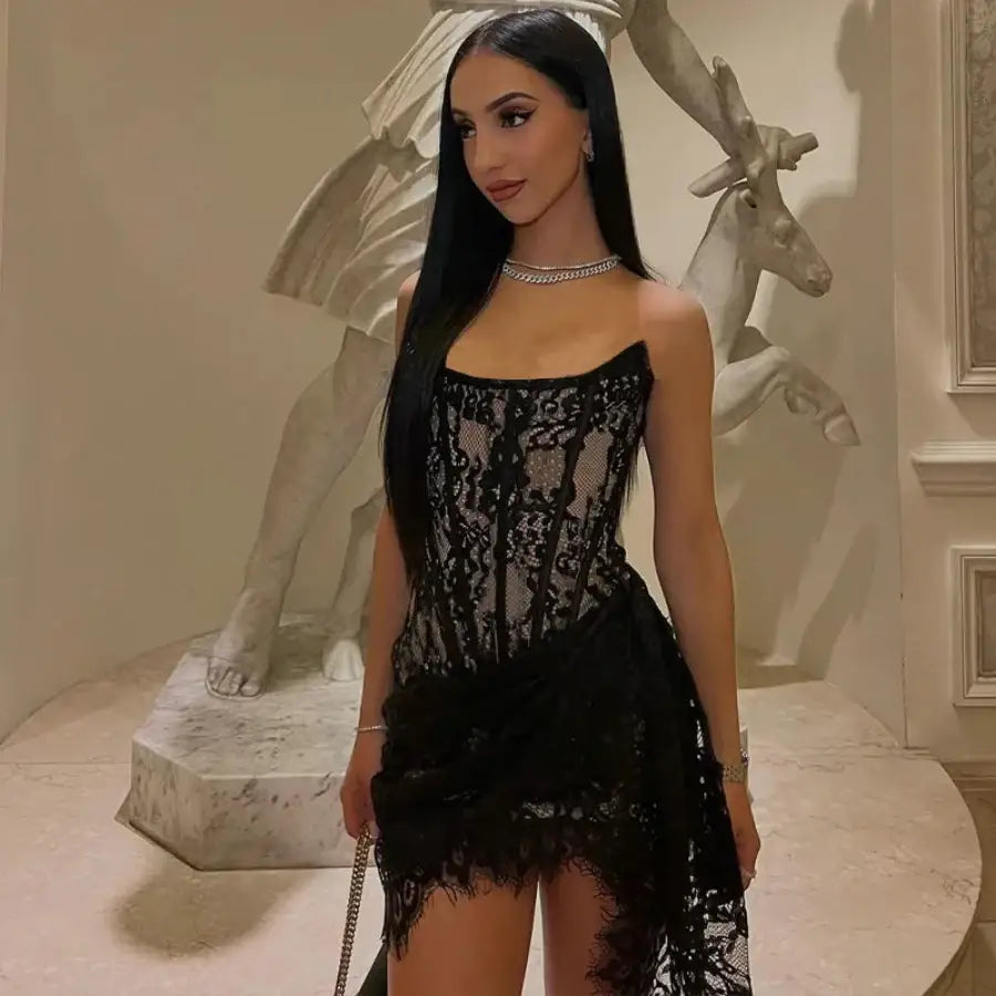 Corset Drape Mini Dress - Black / S