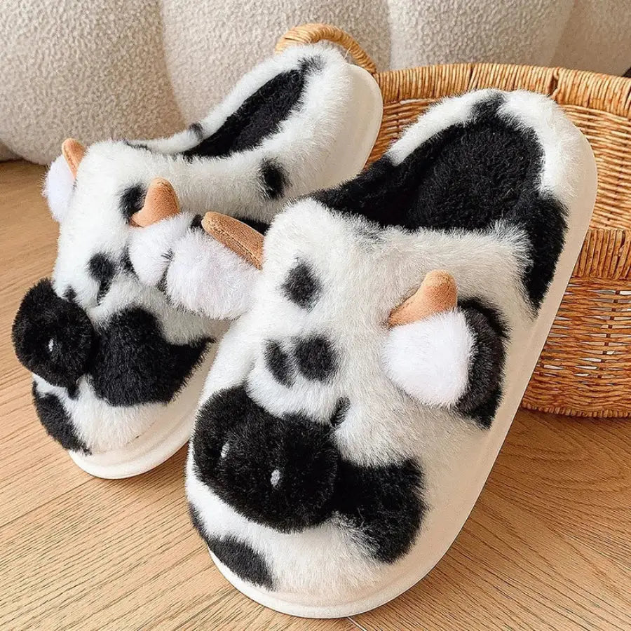 Cow Slippers - Black / 6
