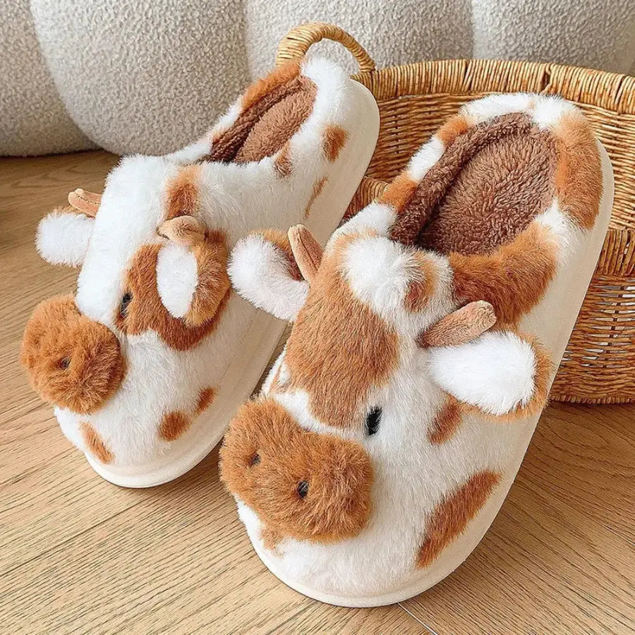 Cow Slippers - Brown / 6