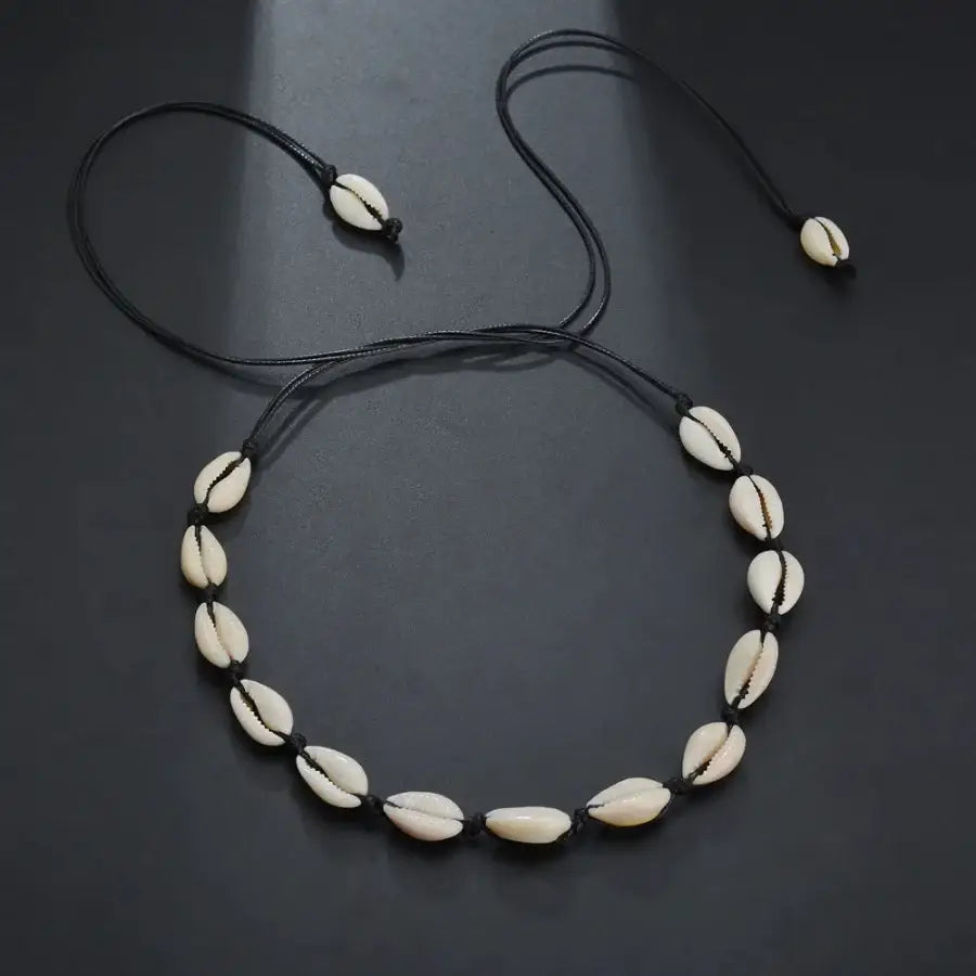 Cowrie Shell Necklace - Black Rope