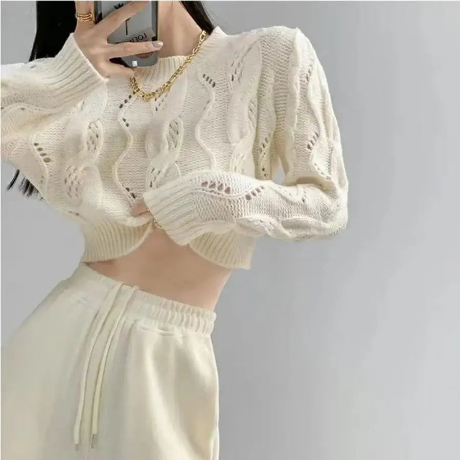 Cropped Cable Knit Sweater