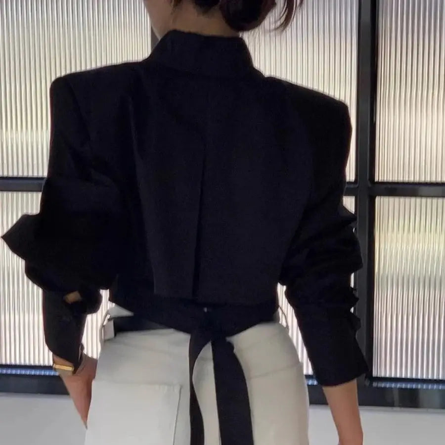 Cropped Shirt With Ties - Black / S