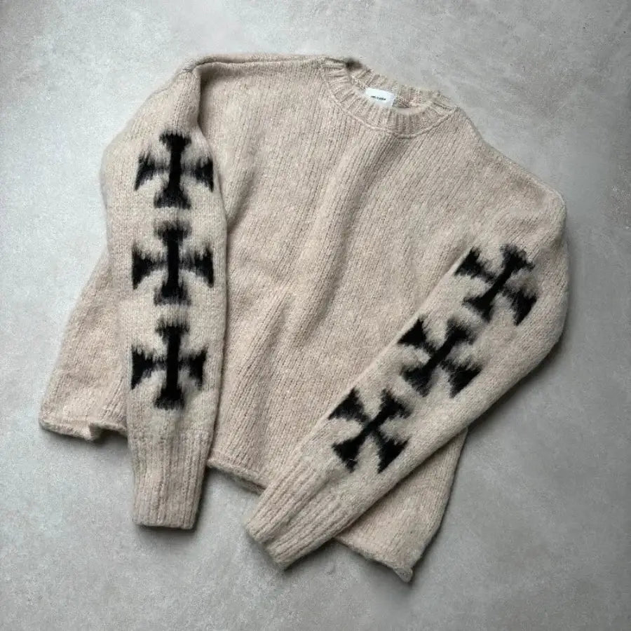 Cross Knit Sweater - Grey / S