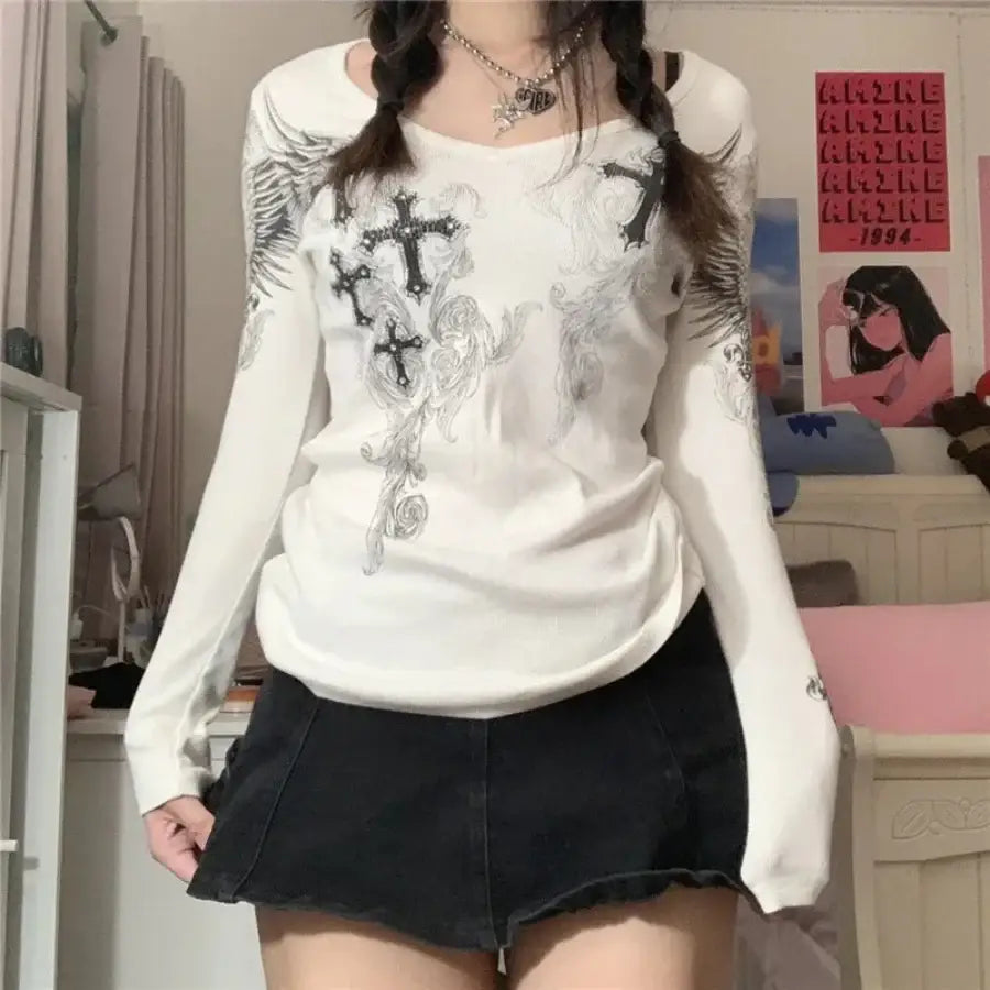 Cross Long Sleeve Shirt - White / S