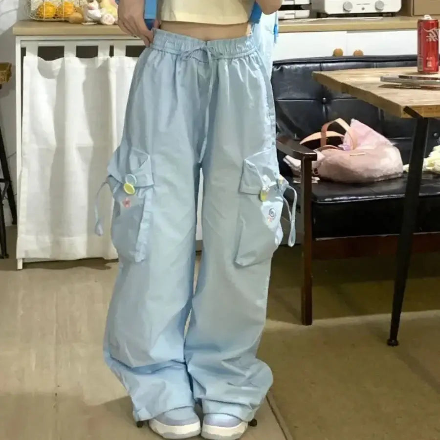 Cute Baggy Cargo Pants - Blue / S