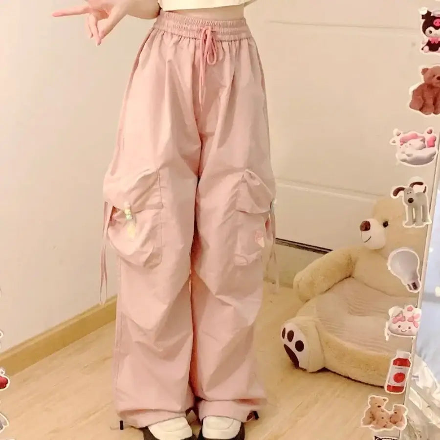 Cute Baggy Cargo Pants - Pink / S