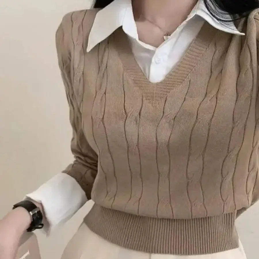 Cute Cable Knit Sweater - Brown