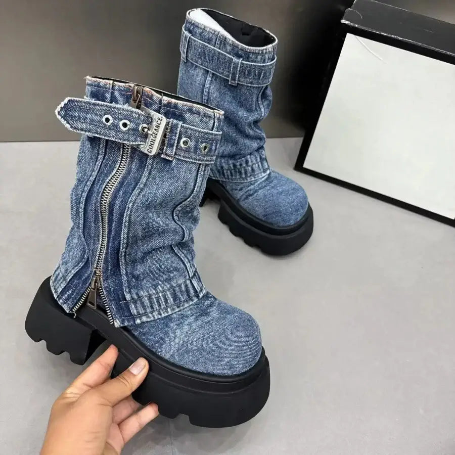 Denim Ankle Boots - Blue / 5.5