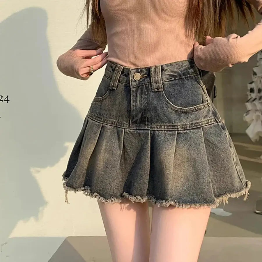 Denim Pleated Skirt