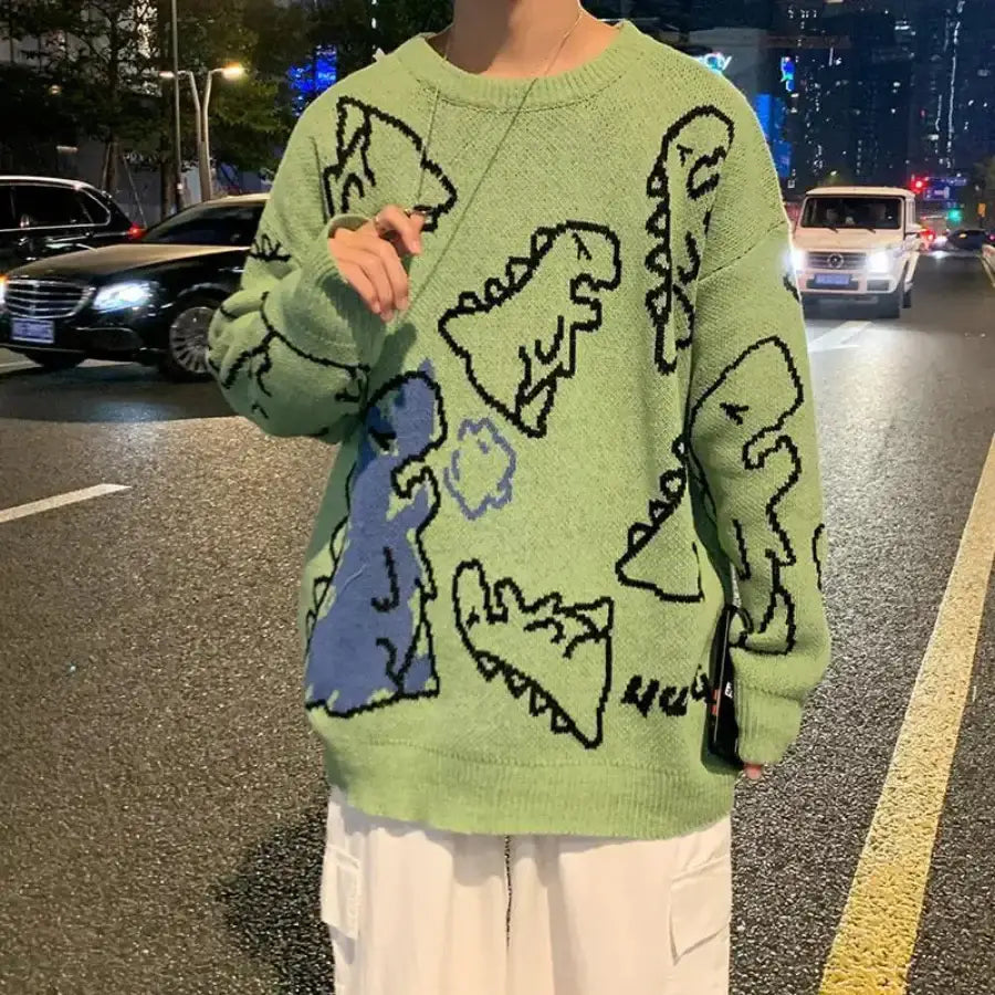 Dinosaur Printed Sweater - Green / M