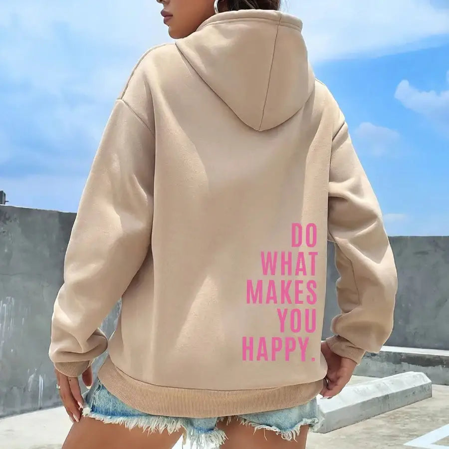 Do What Makes You Happy Hoodie - Beige / S