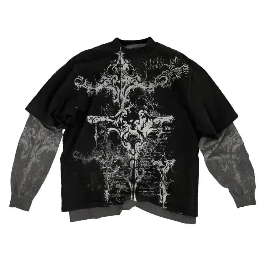 Double Layered Long Sleeve T-Shirt - Black / S